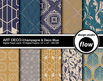 Digital Paper Pack-Art Déco-Champagne - Deco Blue (DSF-ADPP-3)