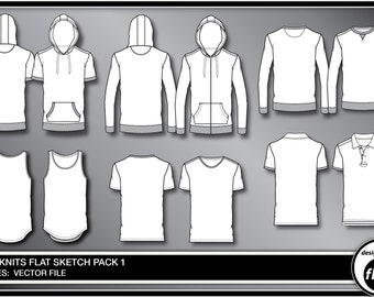 Pack de fichiers vectoriels de croquis techniques plats pour hommes en tricot 1 (DSF-MK-1)