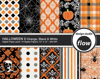 Digital Paper Pack-Halloween 1-Orange, Noir et Blanc (DSF-HWNPP-2)