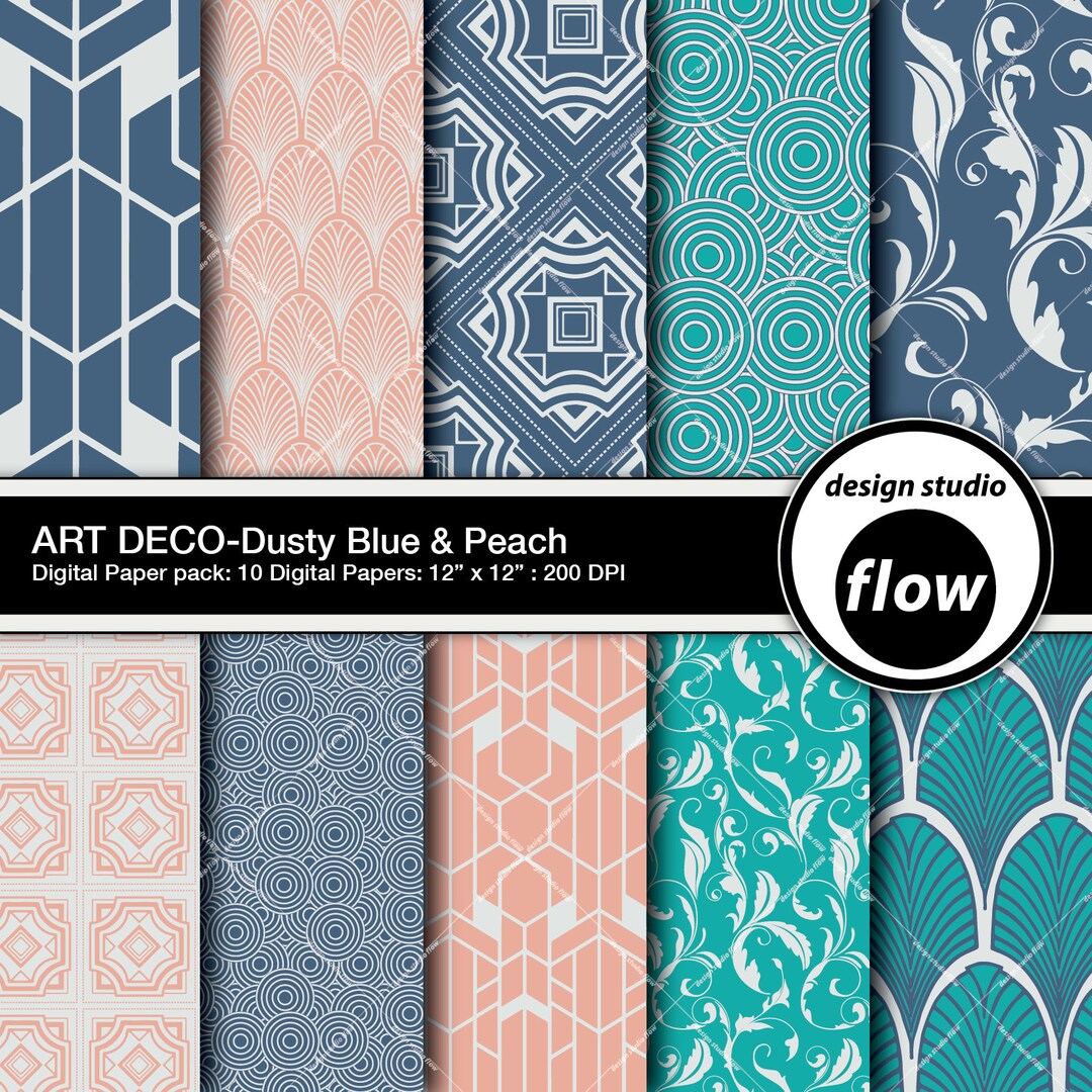 Digital Paper Pack-art Deco-dusty Blue & Peach (DSF-ADPP-2) - Etsy