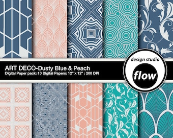 Digital Paper Pack-Art Déco-Dusty Blue - Pêche (DSF-ADPP-2)