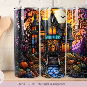 Spooky House - Conception de vitraux - 20oz Tumbler Wrap - Droit et conique - Conception de sublimation numérique - Téléchargement instantané