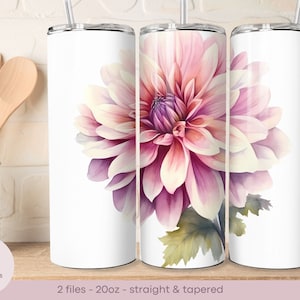 Dahlia - Watercolor Design - 20oz Tumbler Wrap - Straight and Tapered - Digital Sublimation Design - Instant Download