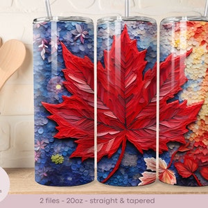 3D Embroidered Canadian Maple Leaf - 20oz Tumbler Wrap - Straight and Tapered - Digital Sublimation Design - Instant Download