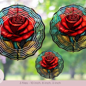 Rose - Stained Glass Style - Wind Spinner Design - 3 sizes - Digital Sublimation Design - Instant Download
