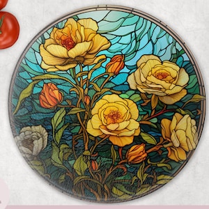 Buttercup Flowers - Stained Glass Style - Cutting Board Design - 12 inch - Digital Sublimation Design - Instant Download