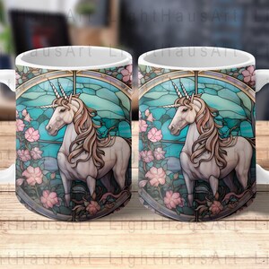 Unicornio de vidrieras - Envoltura de taza de 11 oz + 15 oz - Diseño de sublimación digital - Descarga instantánea