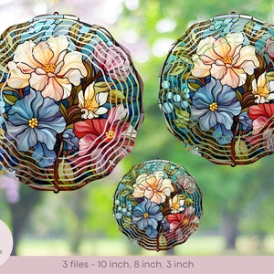 Tropical Flowers - Stained Glass Style - Wind Spinner Design - 3 sizes - Digital Sublimation Design - Instant Download