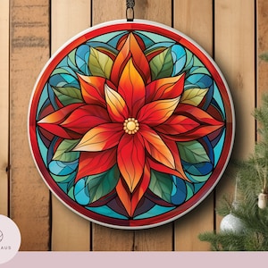 Poinsettia - Stained Glass Style - Cutting Board Design - 12 inch - Digital Sublimation Design - Instant Download