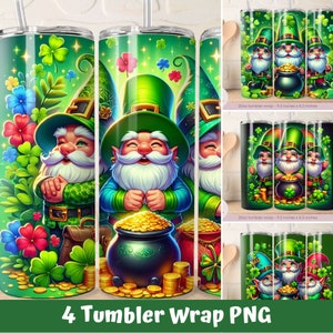 4x St. Patrick&#39;s Day Leprechaun Gnome Tumbler Wrap - 20oz Tumbler Wrap - Digital Sublimation Design - Instant Download