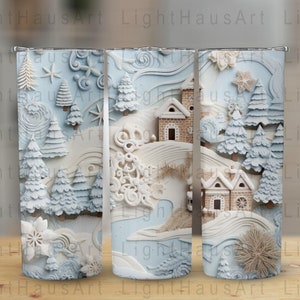 3D Winter Landscape Design - 20oz Tumbler Wrap - Digital Sublimation Design - Instant Download