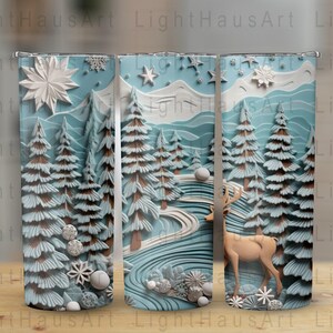 3D Winter Landscape Design - 20oz Tumbler Wrap - Digital Sublimation Design - Instant Download