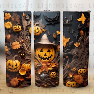 3D Jack-O-Lantern - Tumbler Wrap - Digital Sublimation Design - Instant Download