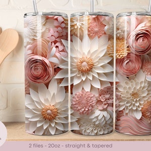 3D Flowers - 20oz Tumbler Wrap - Straight and Tapered - Digital Sublimation Design - Instant Download