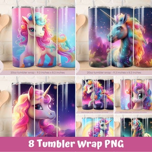 8 x licorne - papier peint pour verre 20 oz - PNG - conception numérique par sublimation - téléchargement immédiat