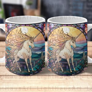 Unicornio de vidrieras - Envoltura de taza de 11 oz + 15 oz - Diseño de sublimación digital - Descarga instantánea