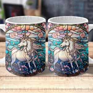 Unicornio de vidrieras - Envoltura de taza de 11 oz + 15 oz - Diseño de sublimación digital - Descarga instantánea