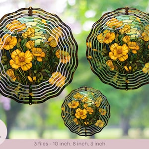 Buttercup Flowers - Stained Glass Style - Wind Spinner Design - 3 sizes - Digital Sublimation Design - Instant Download