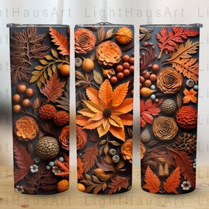 3D Autumn Leaves - Tumbler Wrap - Digital Sublimation Design - Instant Download