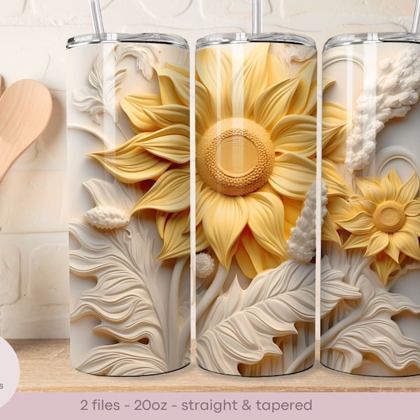 3D Sunflower - Carved Design - 20oz Tumbler Wrap - Straight and Tapered - Digital Sublimation Design - Instant Download