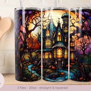 Spooky House - Stained Glass Design - 20oz Tumbler Wrap - Straight and Tapered - Digital Sublimation Design - Instant Download