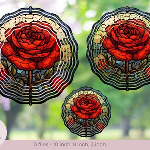 Rose - Stained Glass Style - Wind Spinner Design - 3 sizes - Digital Sublimation Design - Instant Download