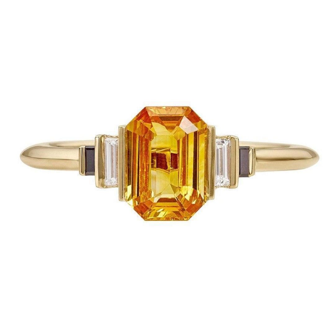 Golden Ember Step-cut Ring – Emerald Cut Orange Sapphire Ring in 14K ...