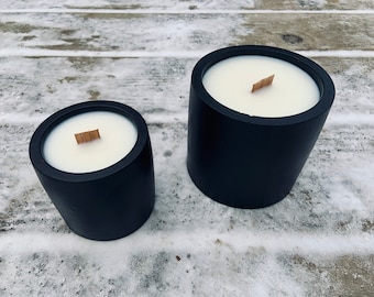 Set of 2 - Black Concrete Candle with Bamboo Wick - FRASE FIR SCENTED (3 & 4 Inches)