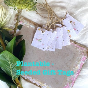 Gift tags, plantable seed paper, 10 tags, Handmade Recycled Paper, colourful flowers