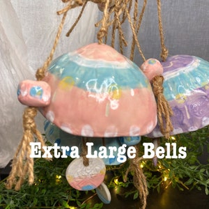 Extra Large single clay bell wind chime. Pink, Turquoise Blue or Purple Ceramic hanging. Garden decor. Colourful hanging ornaments. Eclectic