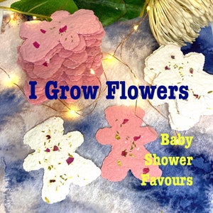 Plantable Teddy Bear Seed Paper Shapes, 10 tags, Baby Shower Handmade Recycled Paper, colourful flowers, Pink, White, Yellow or Blue Bears