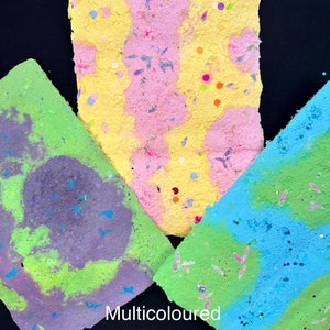 Handmade Paper, 2 sheets of colourful recycled textured ephemera, multicoloured recycled card. Homemade torn paper, crafted sheets
