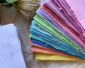 Handmade Paper, 10 or 15 sheets, Colourful Recycled textured paper, scrapbook or notebook. Ephemera paper, rustic paper, crafted sheets