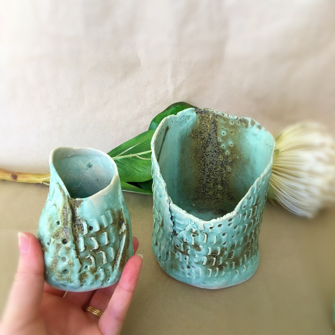 Green Ceramic Vases Set of 2. Ready to Ship. Etsy