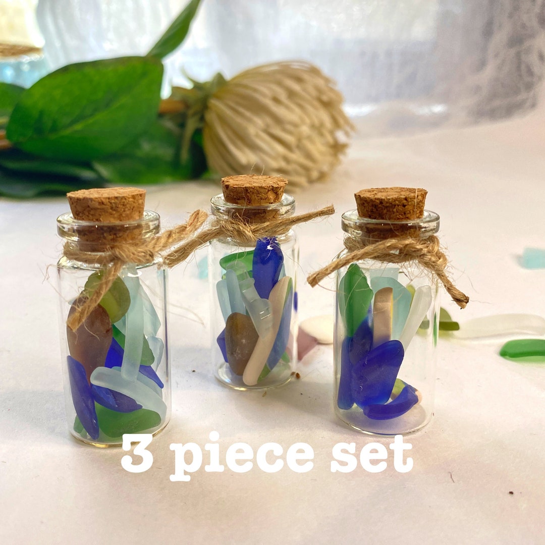 Sea Glass Bottles, Suncatcher, Message in a Bottle, Trio of Tumbled Sea