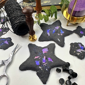 Black Plantable Seed Paper Gift Tag Stars, Magical Garden, Mystical Party Favours, Recycled Handmade Paper, Celestial Tag, Witchy Gift Bags