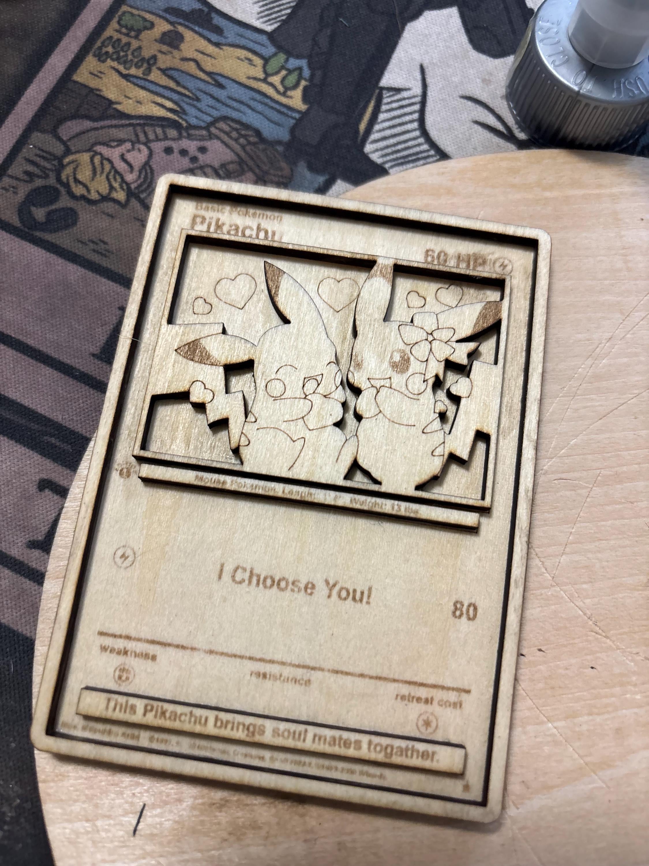 pokemon card wood 3D Wooden Pokemon Trading Card Replica Laser Cut Multi-Layered Collect –  Senpai3D main image 0