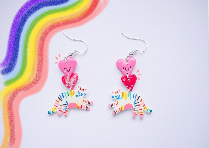 PRIDE multicoloured tiger earrings | cute pride Earrings | lgbtq earrings | pride polymer clay