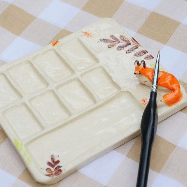 Handmade Fox Ceramic paint pallet | Ceramic brush holder | pallet | ceramic paint pallet | ceramic gifts | Ceramic palette | art supplies