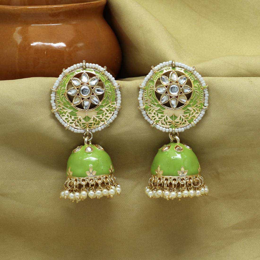 Green Kundan EarringMeenakari EarringIndian JewelryKundan | Etsy