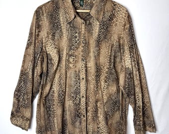 Lauren Ralph Lauren Tunic Top 3X Button 100% Cotton Print 3XL Animal Long Slv