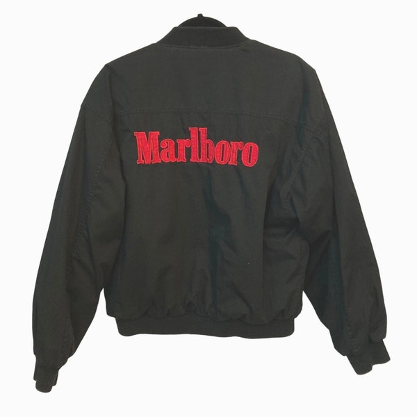 Vintage Marlboro Bomber Jacket Mens M Reversible 90s Retro Black Red Cotton READ