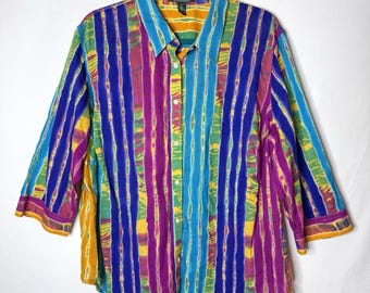 Lauren Ralph Lauren Tunic Top 3X Button Lightweight Gauze 100% Cotton Print 3XL