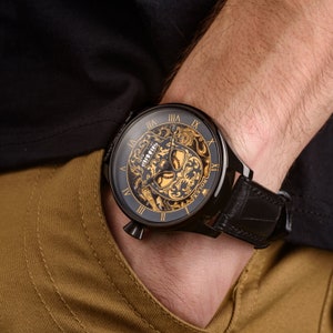 Reloj suizo vintage para hombres, reloj esqueleto personalizado, reloj de matrimonio de la década de 1920, reloj Steampunk imagen 4