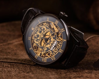 Reloj suizo vintage para hombres, reloj esqueleto personalizado, reloj de matrimonio de la década de 1920, reloj Steampunk