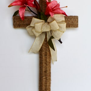 Rope Cross with Pink Lilies