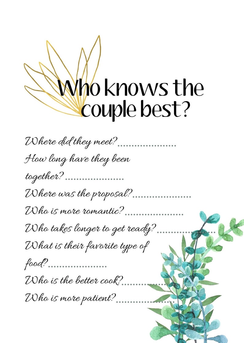 Wedding Couple Questionnaire Printable Etsy