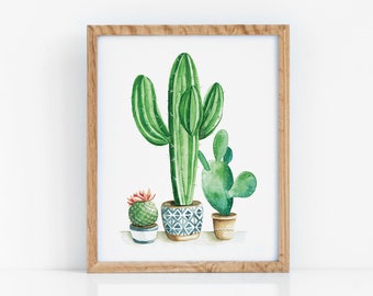 Cactus Watercolor Wall Art Print, Succulent Art Print, Plant Painting, Plant Lover, Plant wall décor, Plant wall art, arrangement succulent