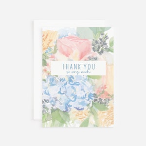 Tarjeta de agradecimiento floral de acuarela suelta / Tarjeta de agradecimiento interior en blanco / Tarjeta de agradecimiento temática de jardín Bridal Shower Thank You Card