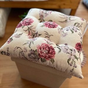 Chair Cushion with Ties, Floral, Roses, Tufted, Seat Cushion, Chair Cushion, Outdoor, Indoor, Seat Pad, Kitchen Chair Pads, Seat Cover